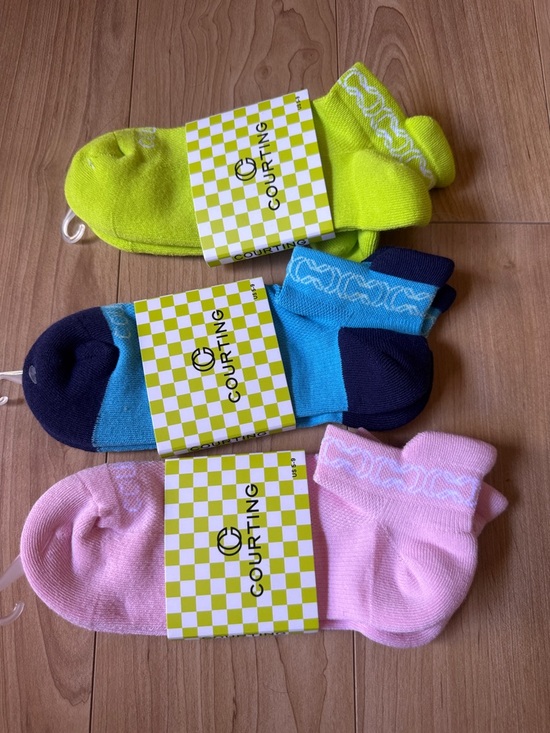 COURTING Accessories - COURTING Bright Neon Yellow, Aqua/Navy, and Pastel Pink Socks - 3 Pack